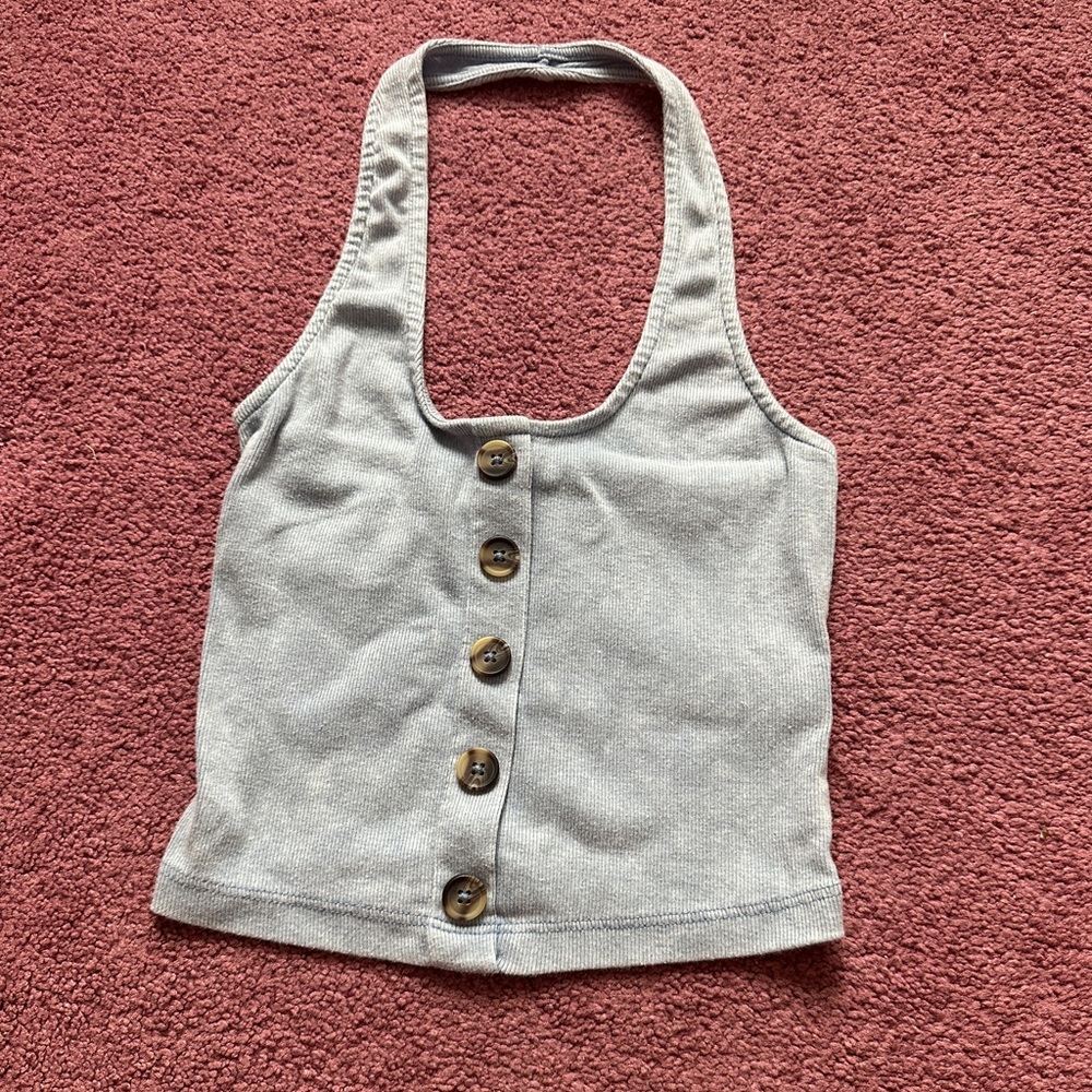 Aeropostale blue cropped halter tank with buttons